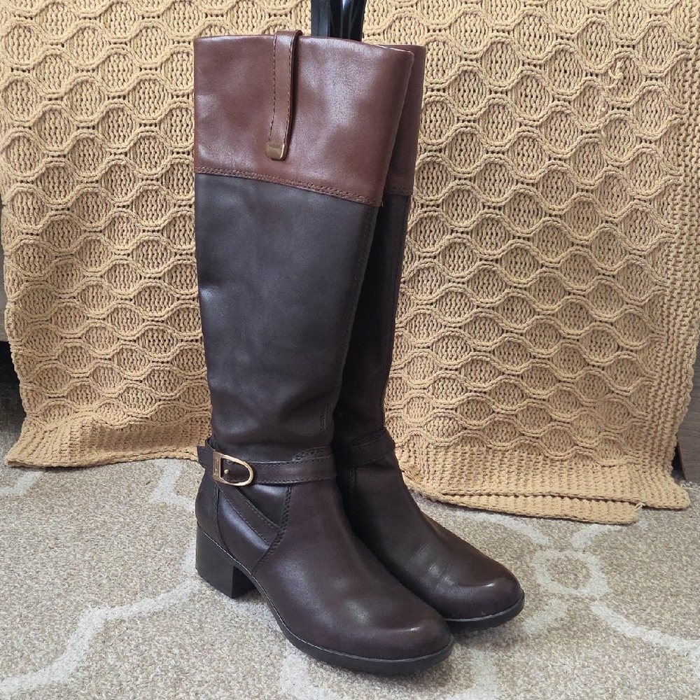 Bandolino 'Carlotta' Brown Two-Tone Leather Riding Boots - Size 8 1/2